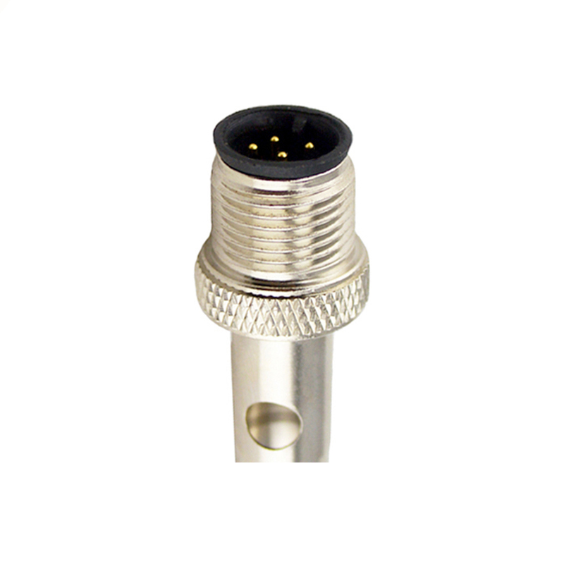 M12 4pins A code male moldable connector with shielded,short,for right angle cable,brass with nickel plated screw